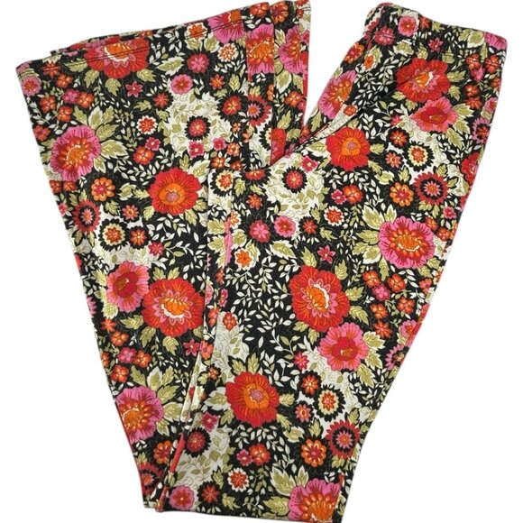 BILLABONG Sun Down Flare Pants Sz M Multicolor Floral High Rise Stretchy Viscose - Picture 1 of 10
